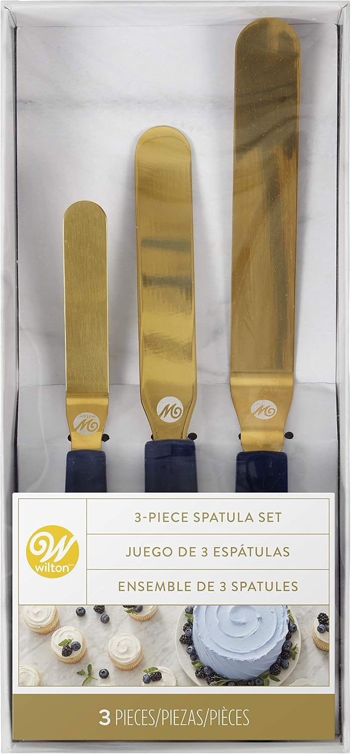 image:imageWilton Navy Blue and Gold Icing Spatula Set Spatula Set for Cake Decorating Frosting and Icing 3Piece Angled Spatula of 9 11 13InchesAssorted