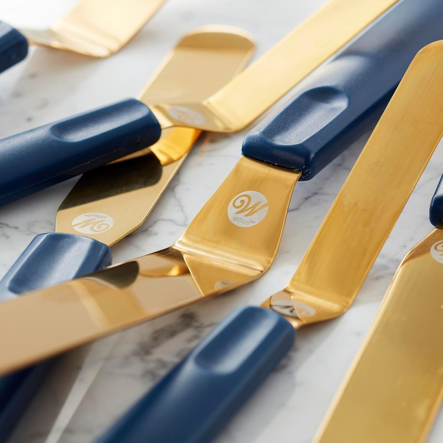 image:imageWilton Navy Blue and Gold Icing Spatula Set Spatula Set for Cake Decorating Frosting and Icing 3Piece Angled Spatula of 9 11 13InchesAssorted