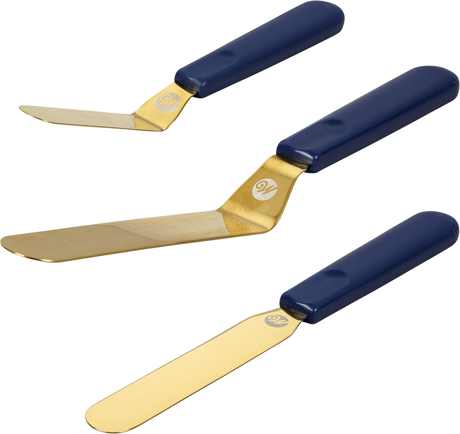 image:imageWilton Navy Blue and Gold Icing Spatula Set Spatula Set for Cake Decorating Frosting and Icing 3Piece Angled Spatula of 9 11 13InchesAssorted