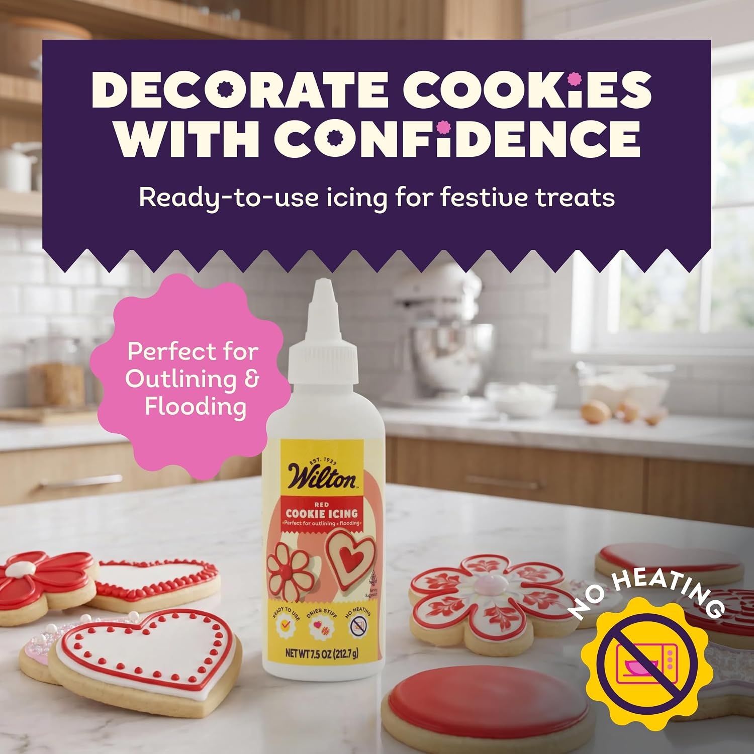 image:imageWilton White Cookie Icing  ReadytoUse PreColored Cookie Icing with Adjustable Flow Tip amp Twist Cap  Dries Hard for Easier Stacking  75 oz Pack of 6Red