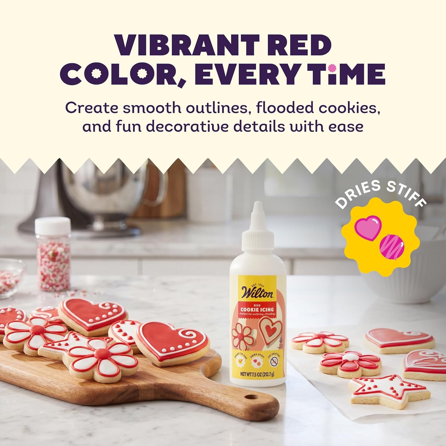 image:imageWilton White Cookie Icing  ReadytoUse PreColored Cookie Icing with Adjustable Flow Tip amp Twist Cap  Dries Hard for Easier Stacking  75 oz Pack of 6Red