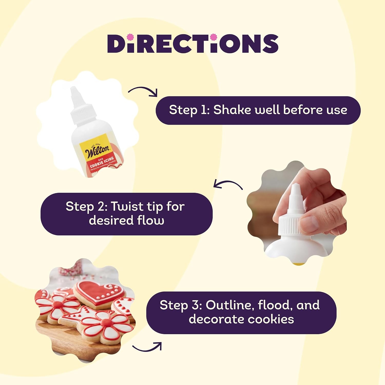 image:imageWilton White Cookie Icing  ReadytoUse PreColored Cookie Icing with Adjustable Flow Tip amp Twist Cap  Dries Hard for Easier Stacking  75 oz Pack of 6Red