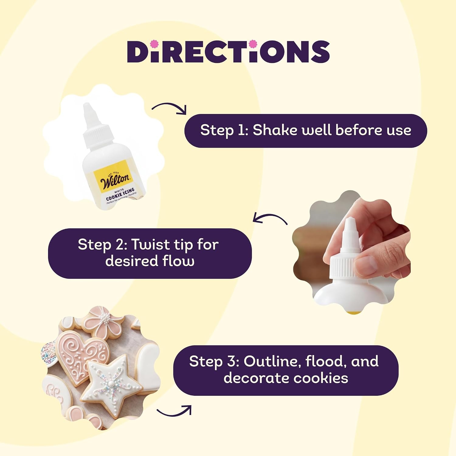 image:imageWilton White Cookie Icing ReadytoUse PreColored Cookie Icing with Adjustable Flow Tip amp Twist Cap Dries Hard for Easier Stacking 75 oz Pack of 6White
