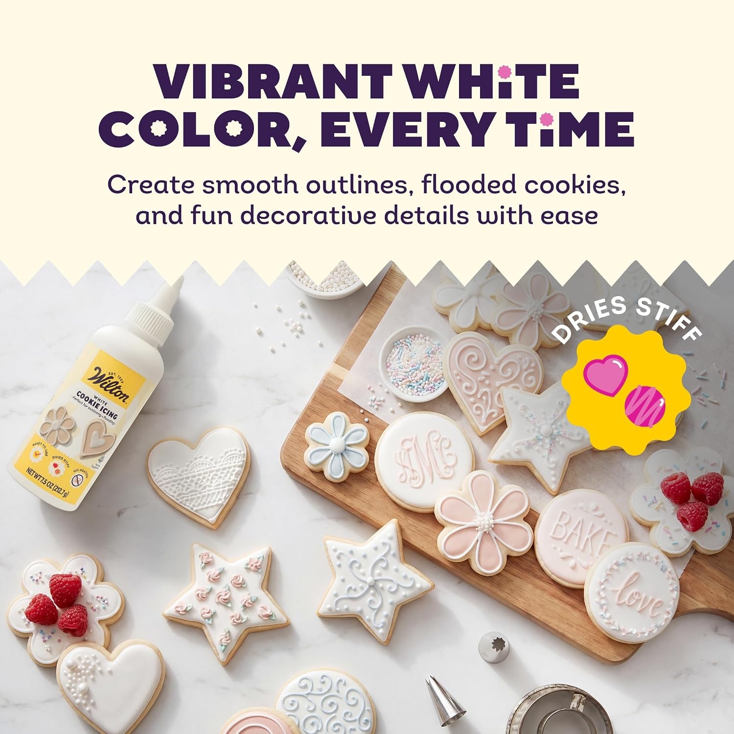image:imageWilton White Cookie Icing ReadytoUse PreColored Cookie Icing with Adjustable Flow Tip amp Twist Cap Dries Hard for Easier Stacking 75 oz Pack of 6White