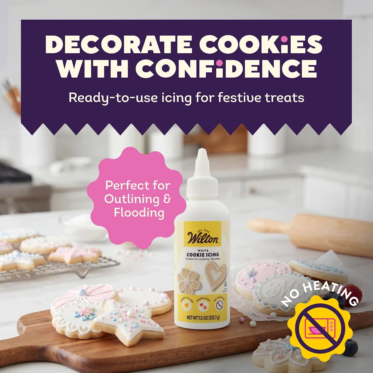 image:imageWilton White Cookie Icing ReadytoUse PreColored Cookie Icing with Adjustable Flow Tip amp Twist Cap Dries Hard for Easier Stacking 75 oz Pack of 6White