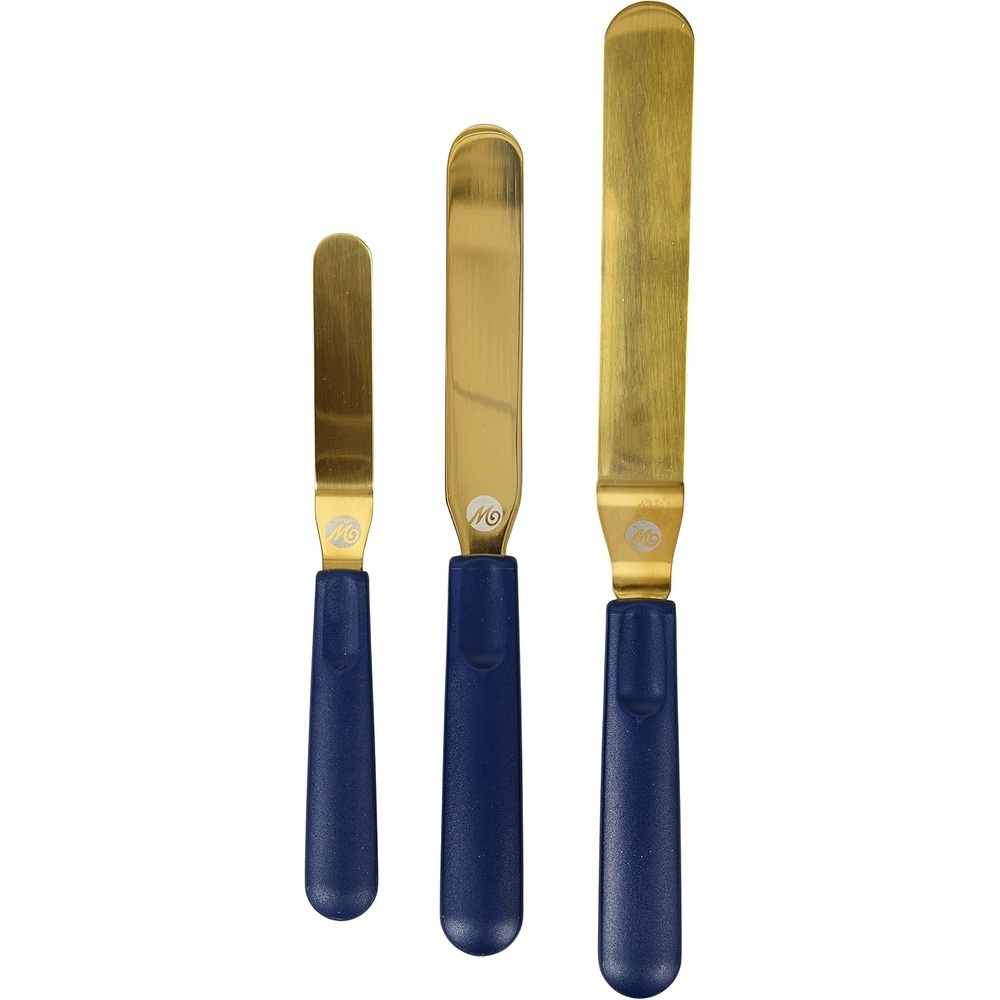 image:imageWilton Navy Blue and Gold Icing Spatula Set Spatula Set for Cake Decorating Frosting and Icing 3Piece Angled Spatula of 9 11 13InchesAssorted