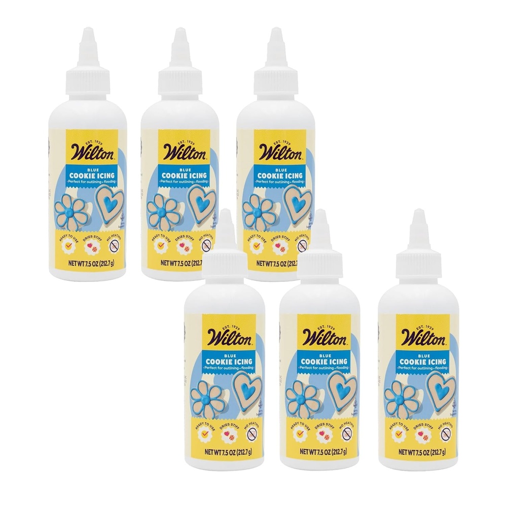 image:imageWilton White Cookie Icing  ReadytoUse PreColored Cookie Icing with Adjustable Flow Tip amp Twist Cap  Dries Hard for Easier Stacking  75 oz Pack of 6Blue