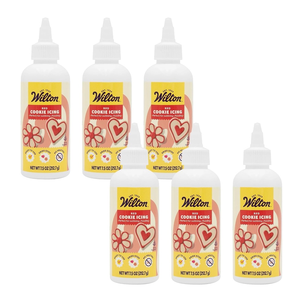 image:imageWilton White Cookie Icing  ReadytoUse PreColored Cookie Icing with Adjustable Flow Tip amp Twist Cap  Dries Hard for Easier Stacking  75 oz Pack of 6Red