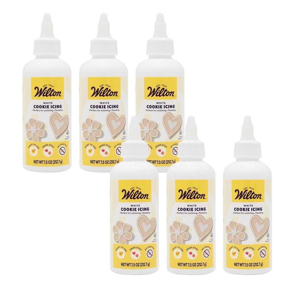 image:imageWilton White Cookie Icing ReadytoUse PreColored Cookie Icing with Adjustable Flow Tip amp Twist Cap Dries Hard for Easier Stacking 75 oz Pack of 6White