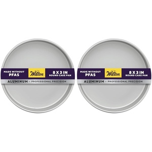 Wilton Aluminum Round Cake Pan, Made Without PFAS, 8 x 3 in(1 Count (Pack of 2))