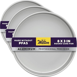 Wilton Aluminum Round Cake Pan, Made Without PFAS, 8 x 3 in(1 Count (Pack of 3))