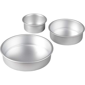 Wilton Aluminum Round Cake Pan Set, Made Without PFAS, 3-Piece(4 x 2 in. (10.1 x 5.08 cm)  6 x 2 in. (15.2 x 5.08 cm) and 8 x 2 in. (20.3 x 5.08 cm))