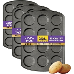 Wilton Gold Non-Stick Muffin Top Pan, Made Without PFAS, 11 x 16 in(Muffin Top – 12 Cup (3-Pack))