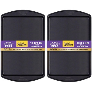 Wilton Gold Non-Stick Small Baking Sheet, Made Without PFAS, 13 x 9 in.(13.25 x 9.25 in. (Pack of 2))